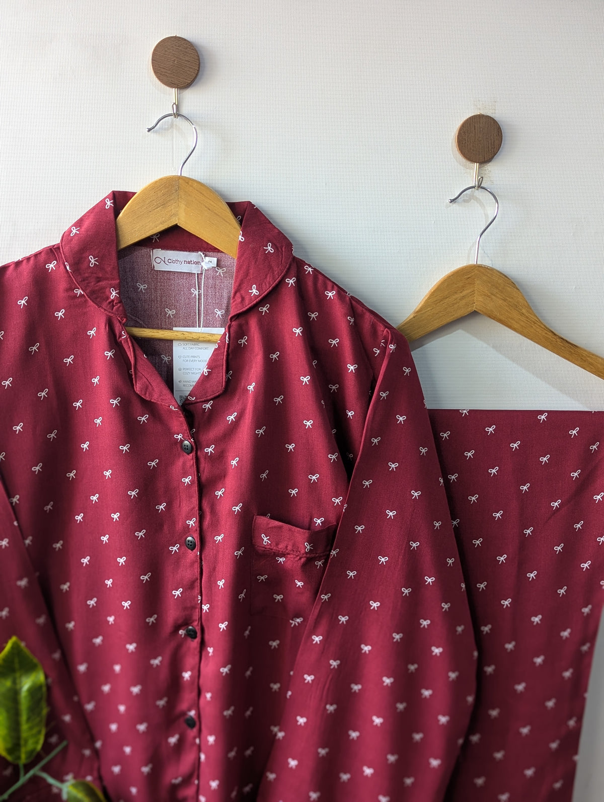 Maroon Bows Linen PJ Set