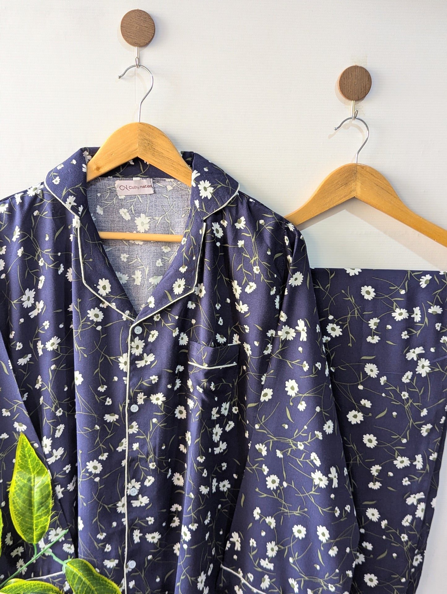 Navy Petals Linen PJ Set