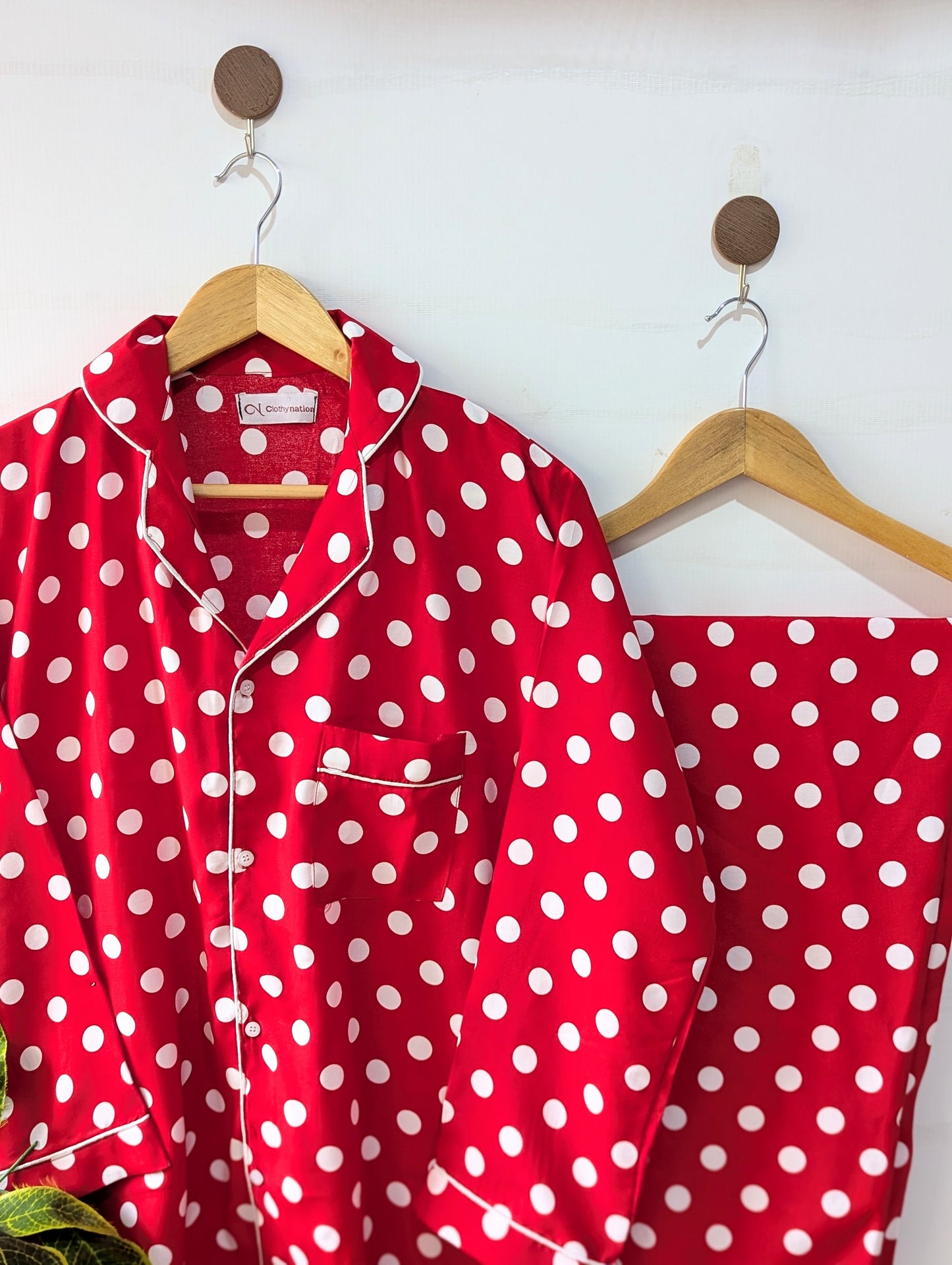Dark Red Polka Linen PJ Set