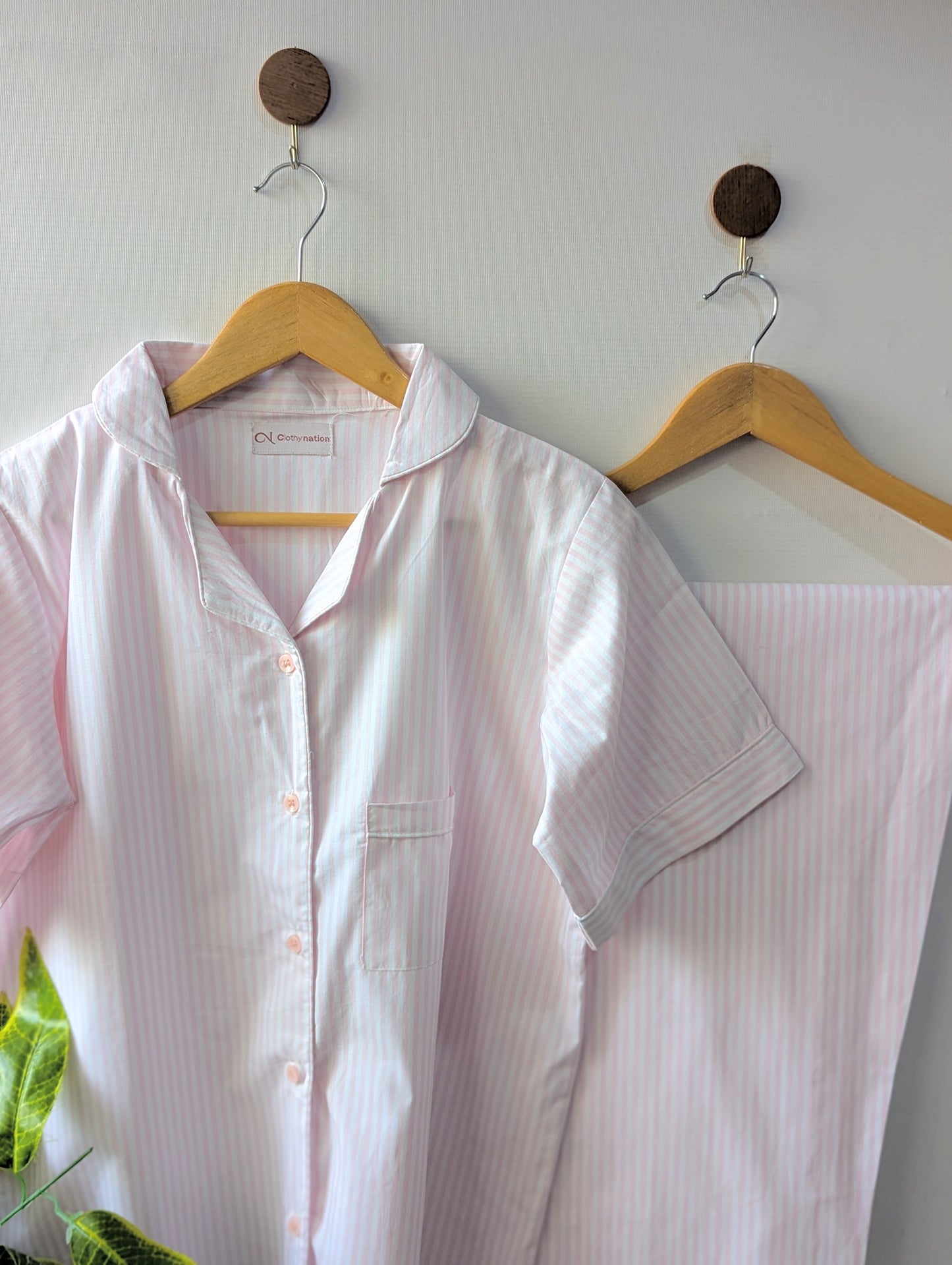 Pink Lining Cotton PJ Set - Half Sleeves