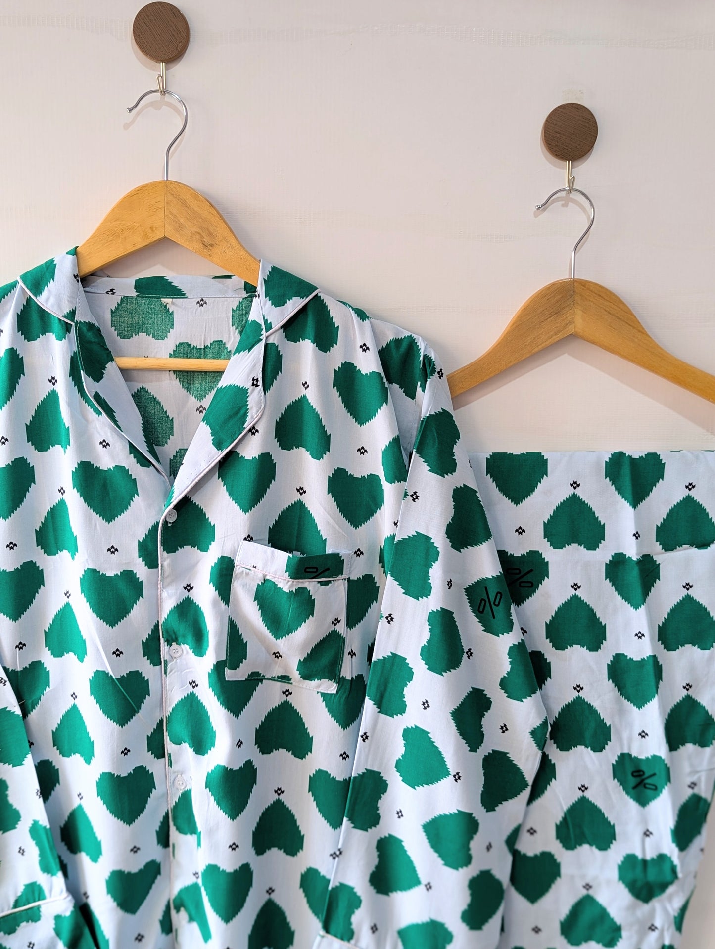 Sea Green Hearts Linen PJ Set