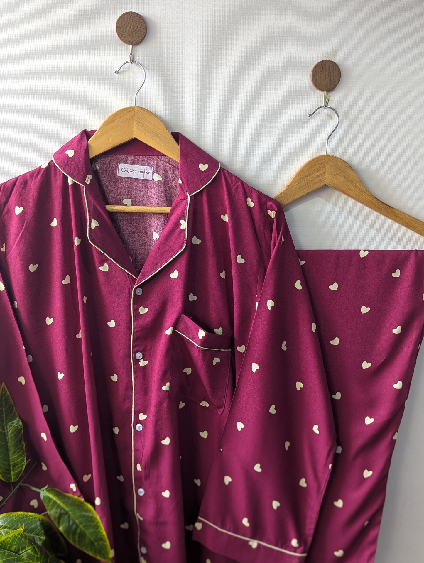 Burgundy Hearts Linen PJ Set