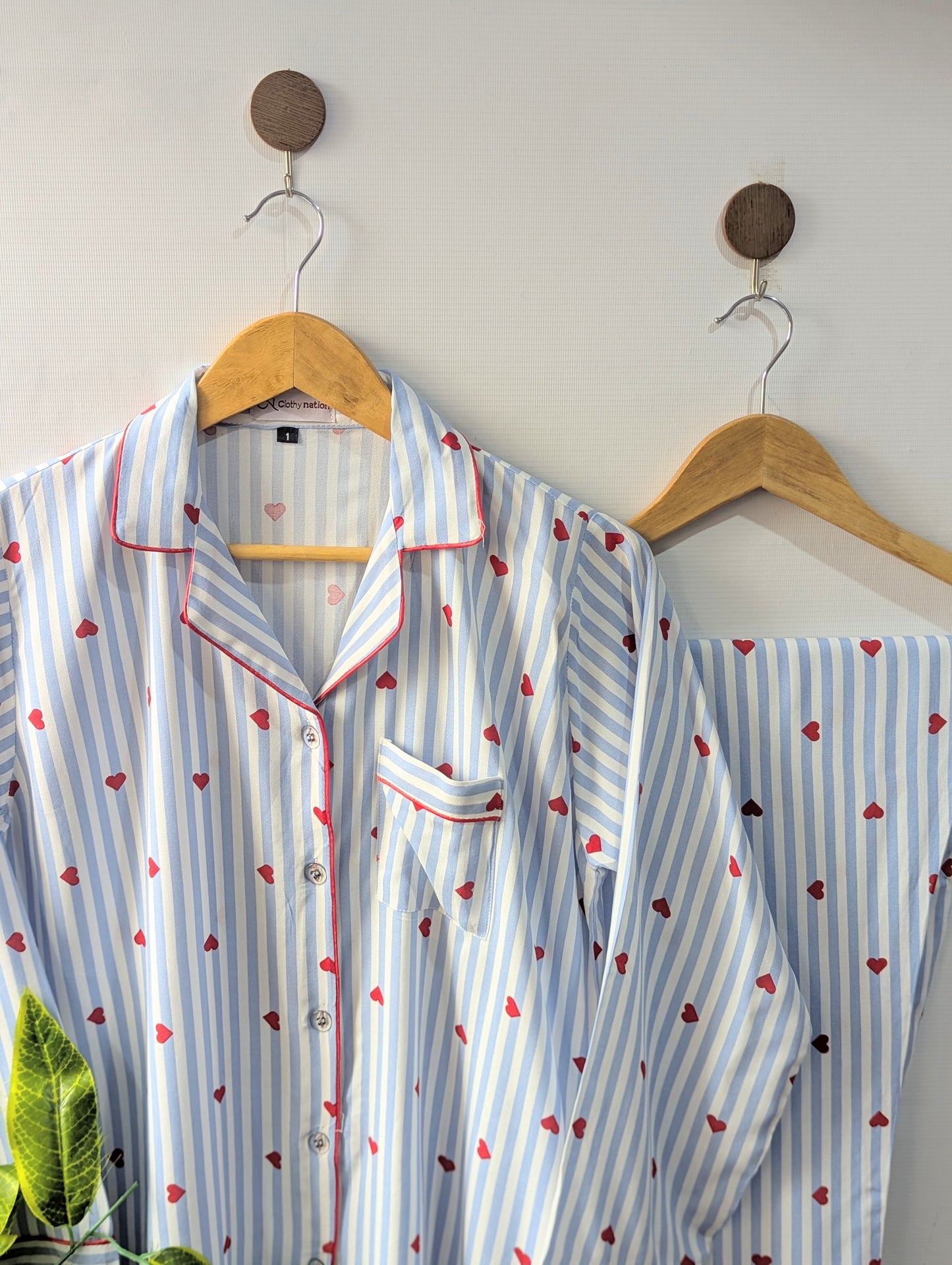 Sky & Red Hearts Linen PJ Set