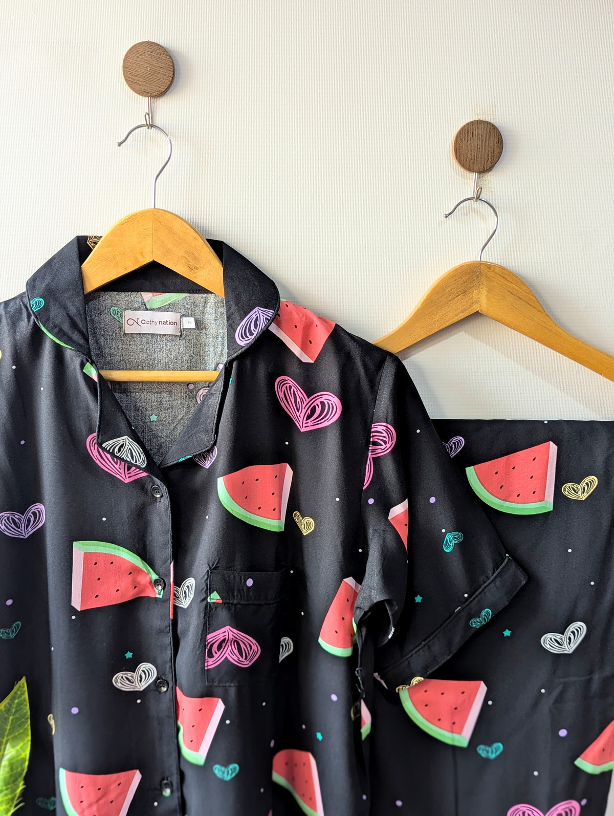 Black Watermelons Linen PJ Set - Half Sleeves