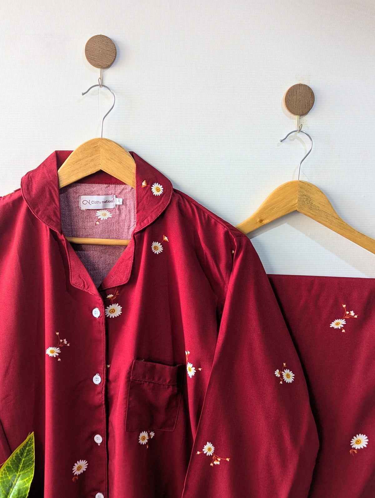 Maroon Petals Linen PJ Set