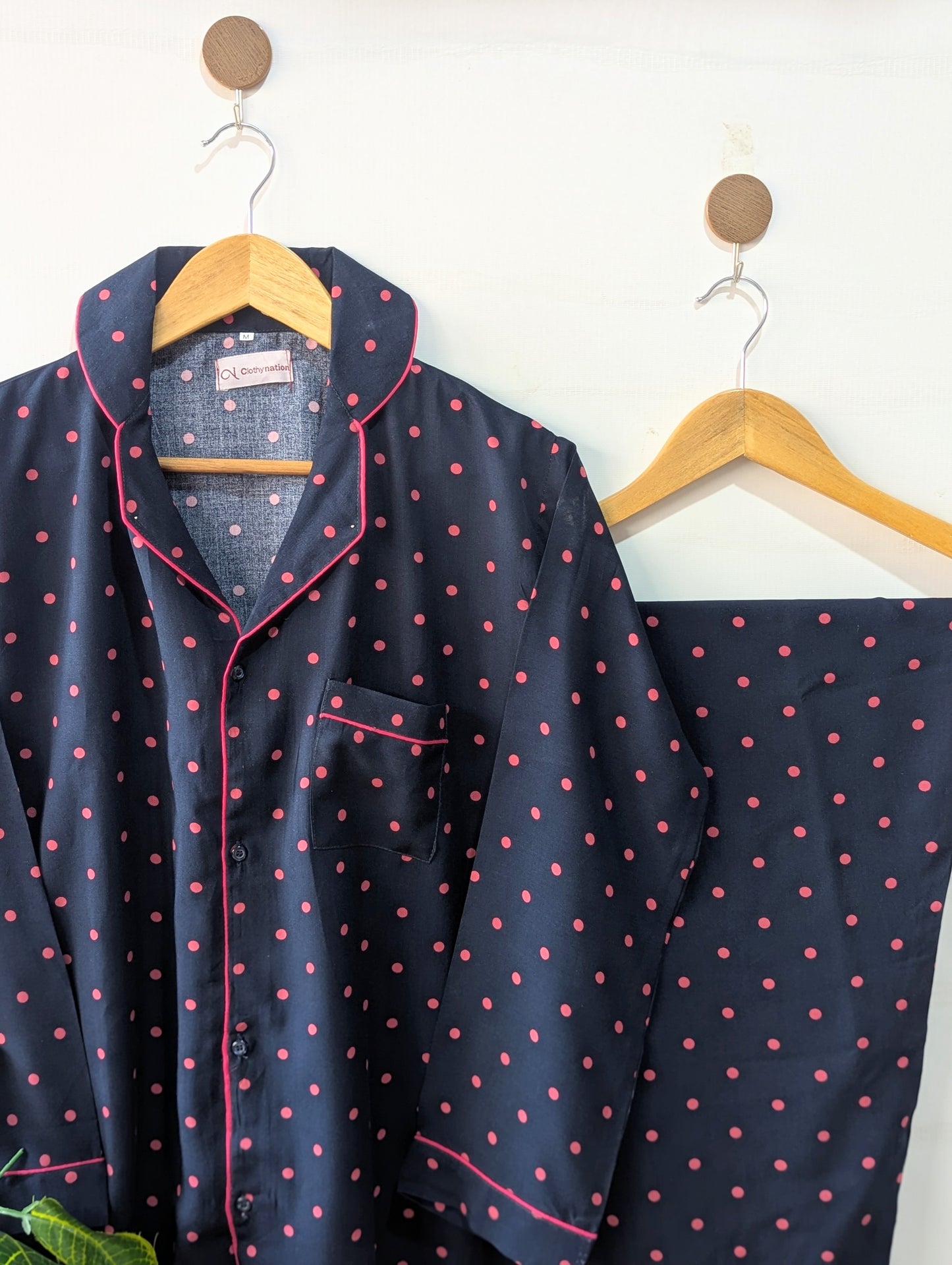 Navy & Pink Polka Linen PJ Set