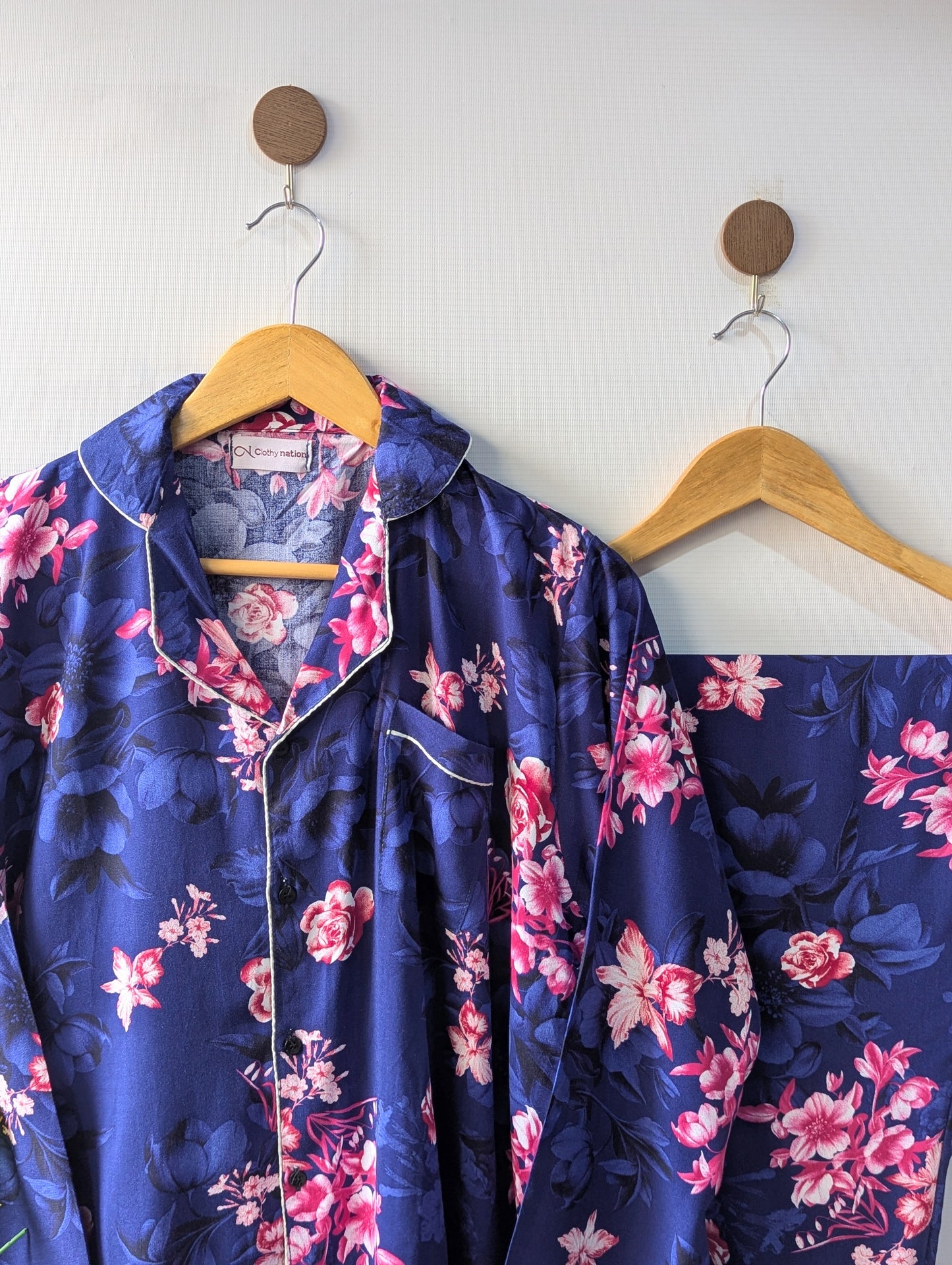 Navy & Pink Florals Linen PJ Set