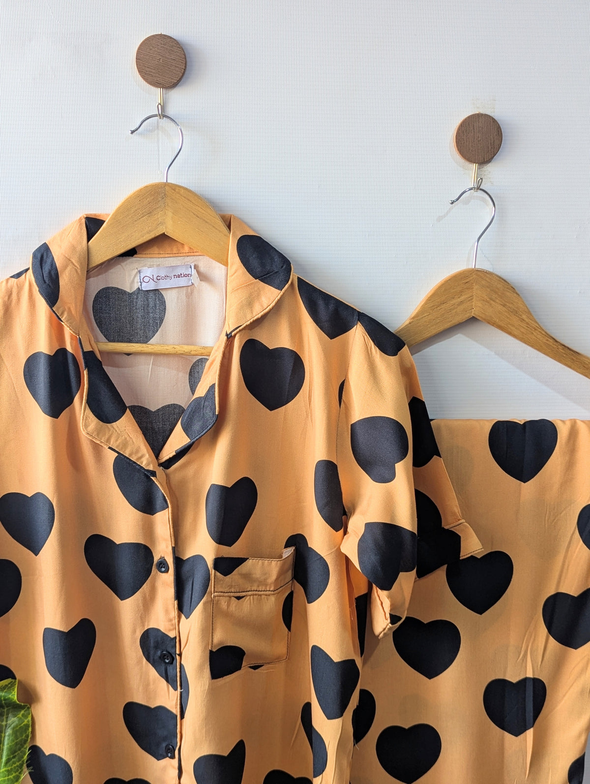 Peachy Hearts Linen PJ Set - Half Sleeves