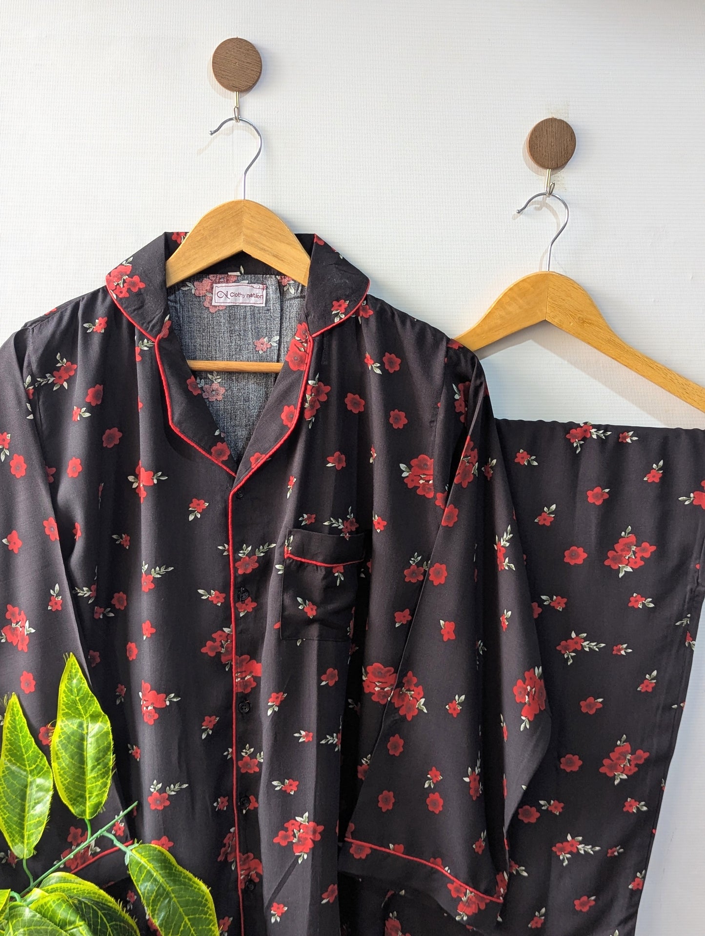 Black & Red Floral Linen PJ Set