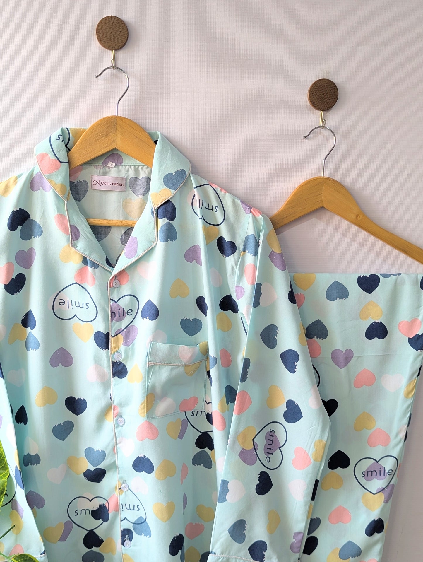 Sky Blue Hearts Linen PJ Set