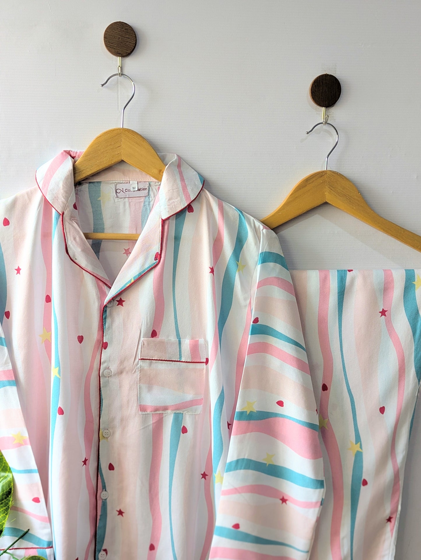 Pinkish Rainbow Hearts Linen PJ Set