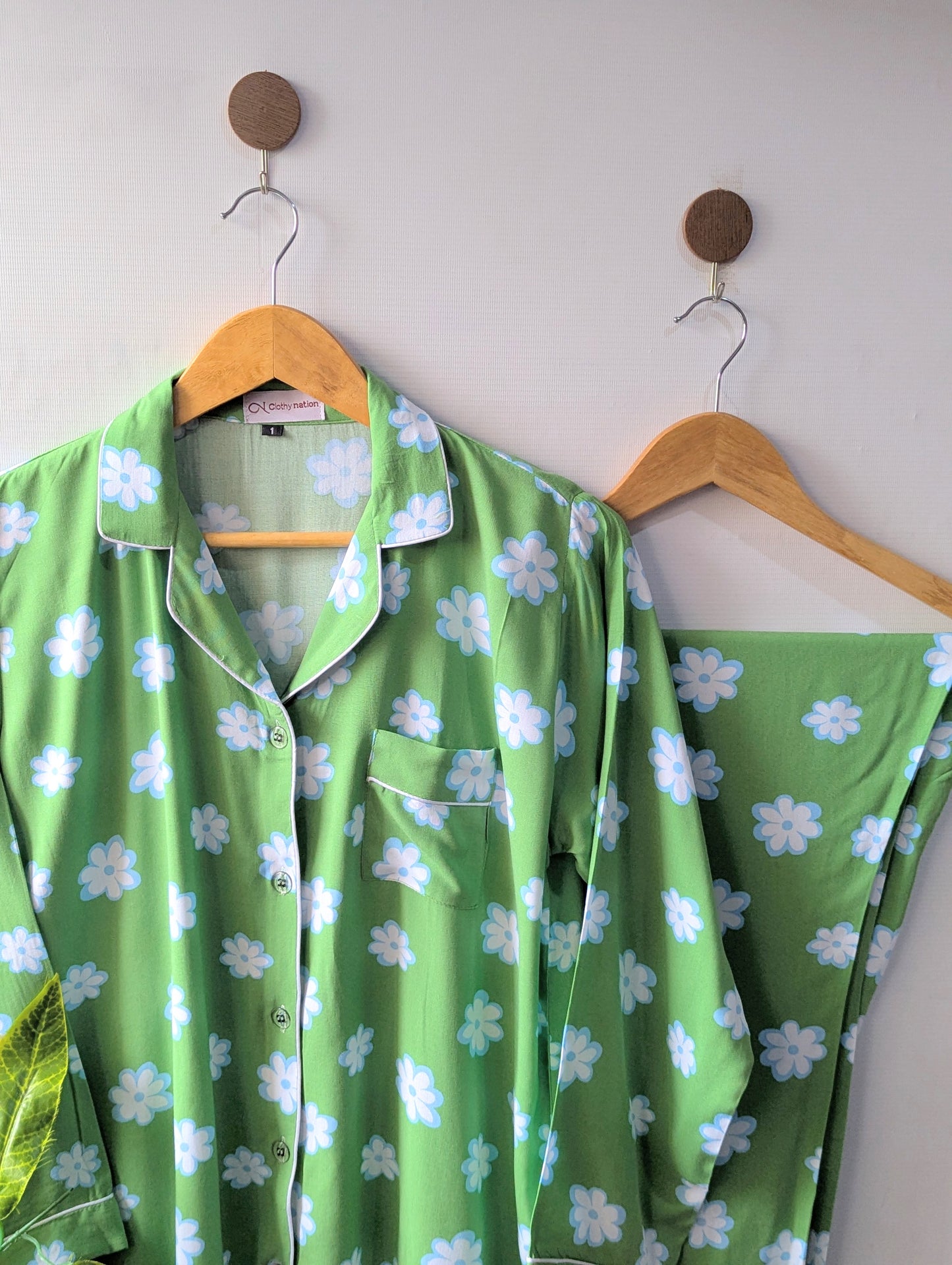 Little Green Flower Linen PJ Set