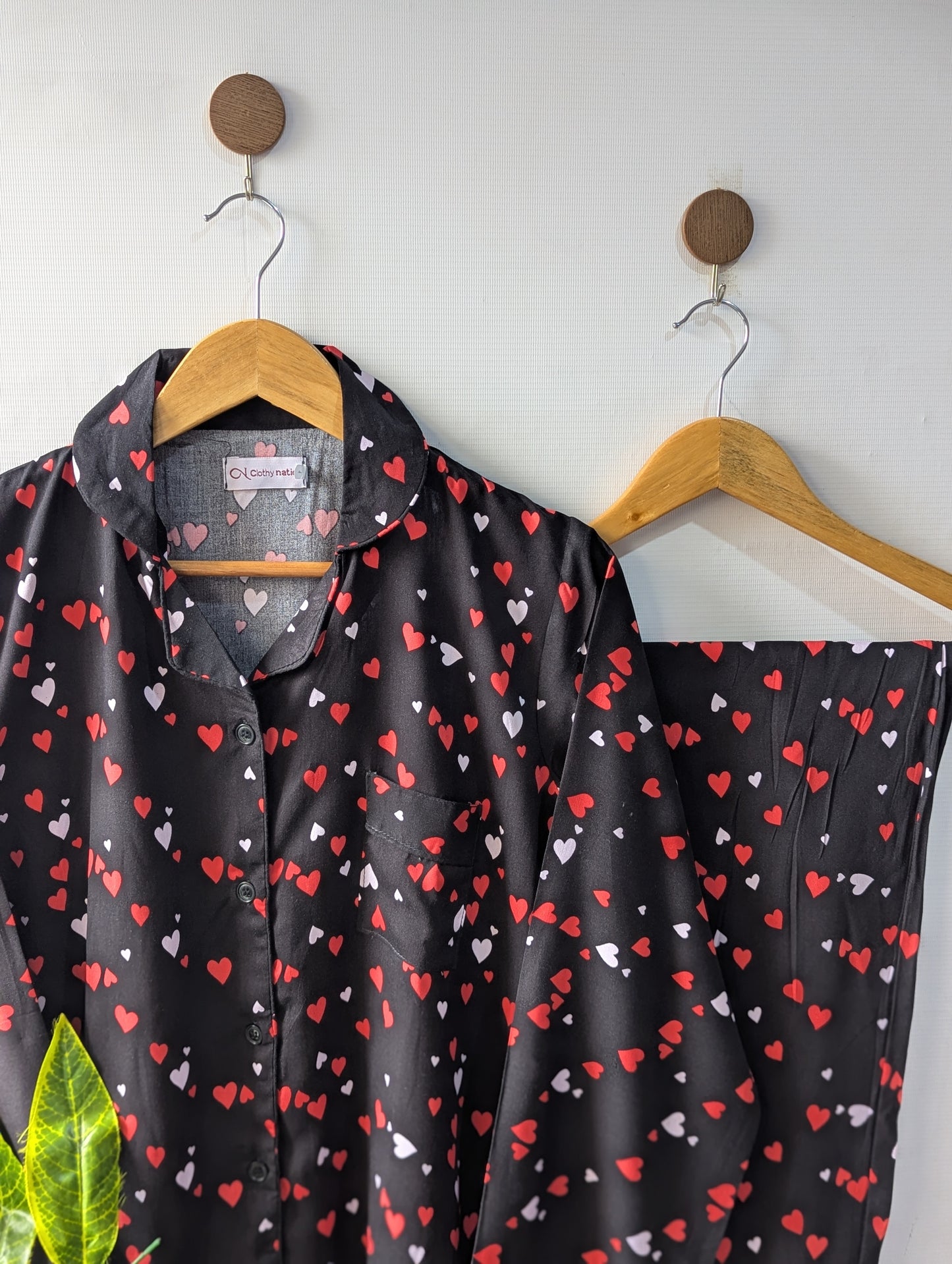 Black Little Hearts Linen PJ Set