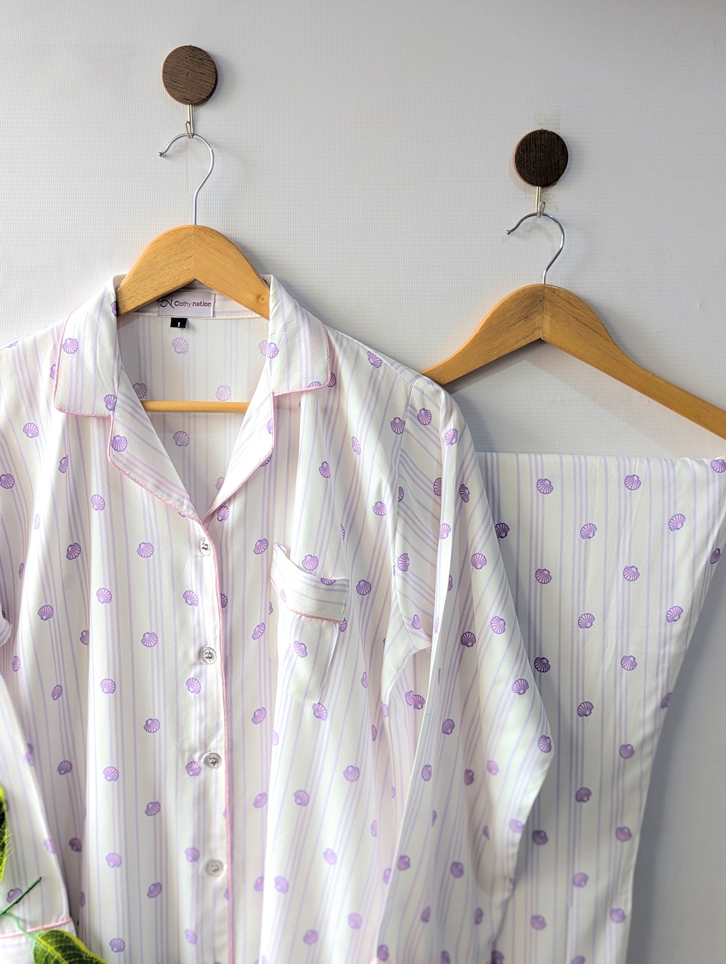 Lilac Seashells Linen PJ Set