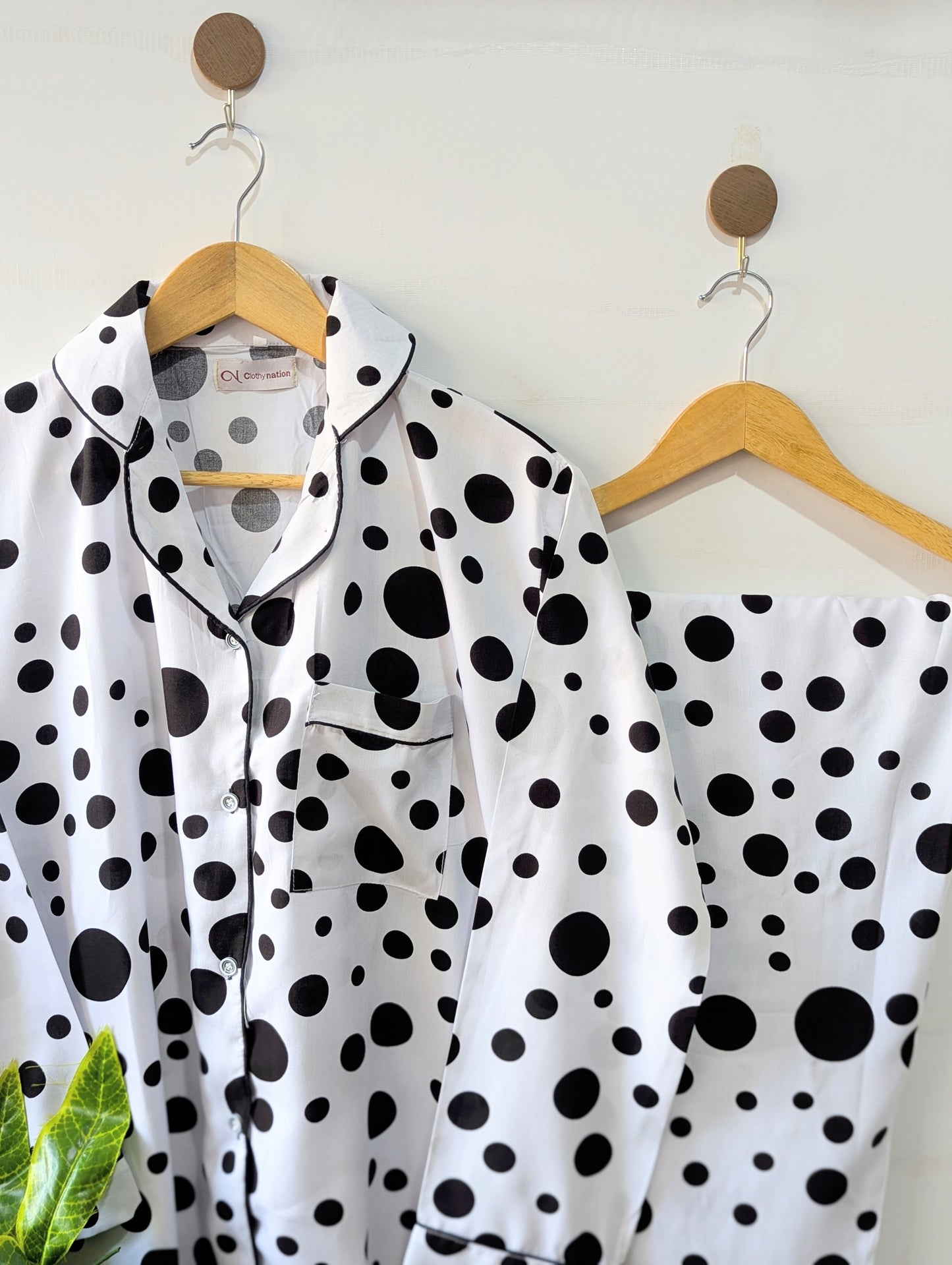 White Polka Linen PJ Set