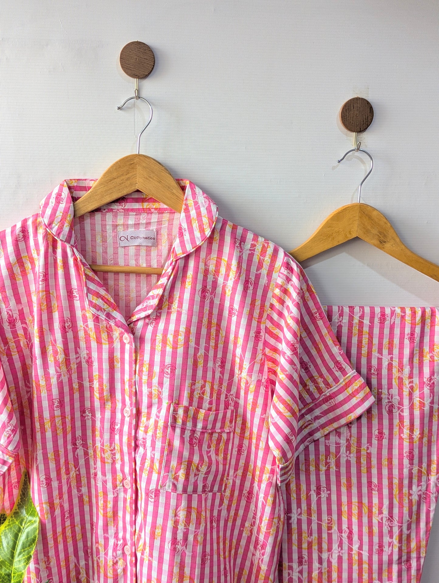 Pink Little Checks Linen PJ Set - Half Sleeves