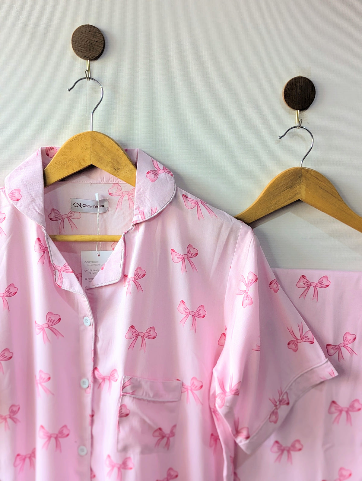 Pink Bows Linen PJ Set - Half Sleeves
