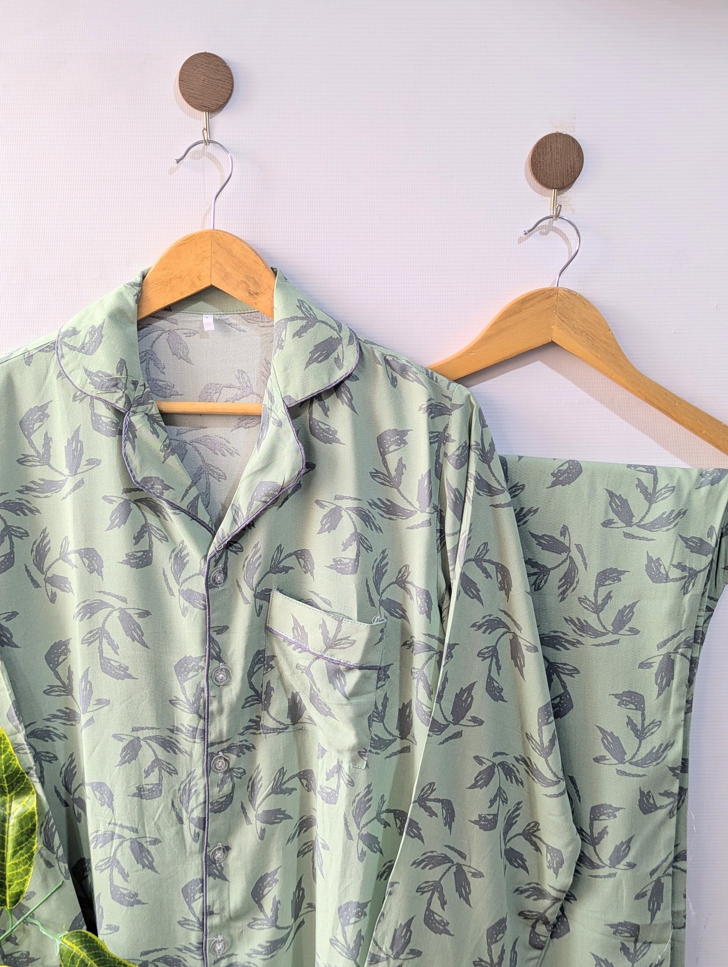 Green Florals Linen PJ Set