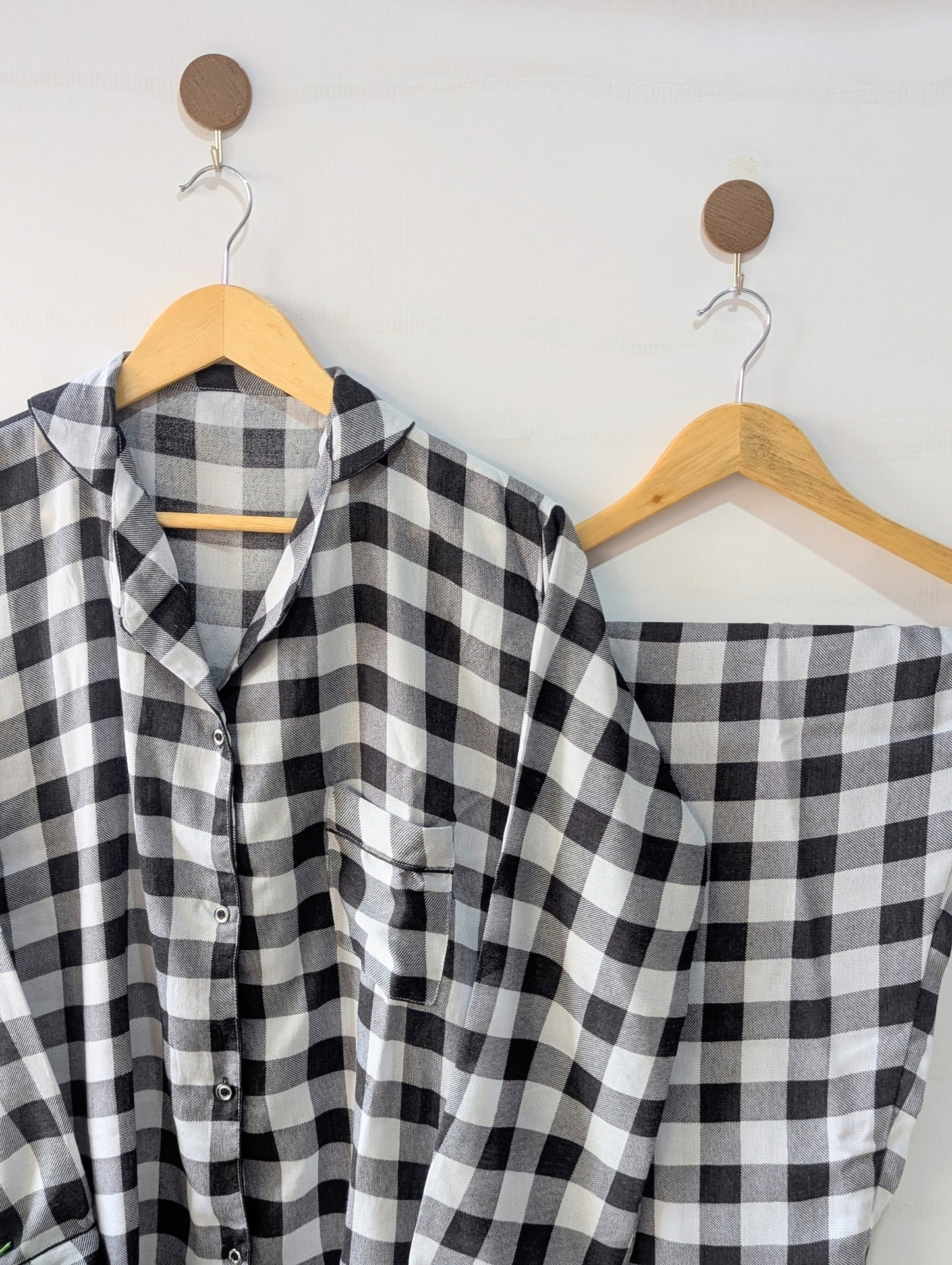 White & Grey Checks Linen PJ Set
