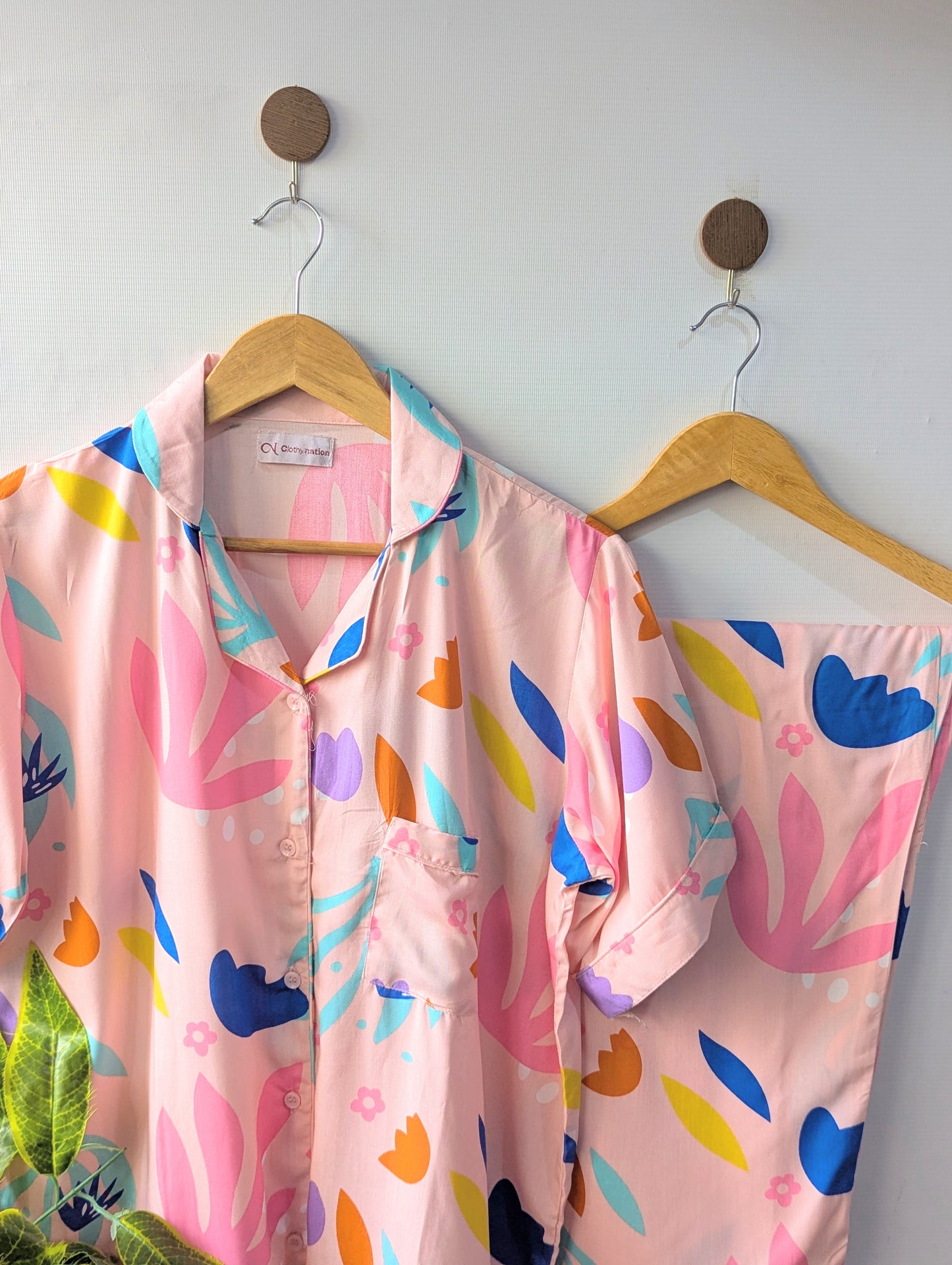 Pink Petals Linen PJ Set - Half Sleeves
