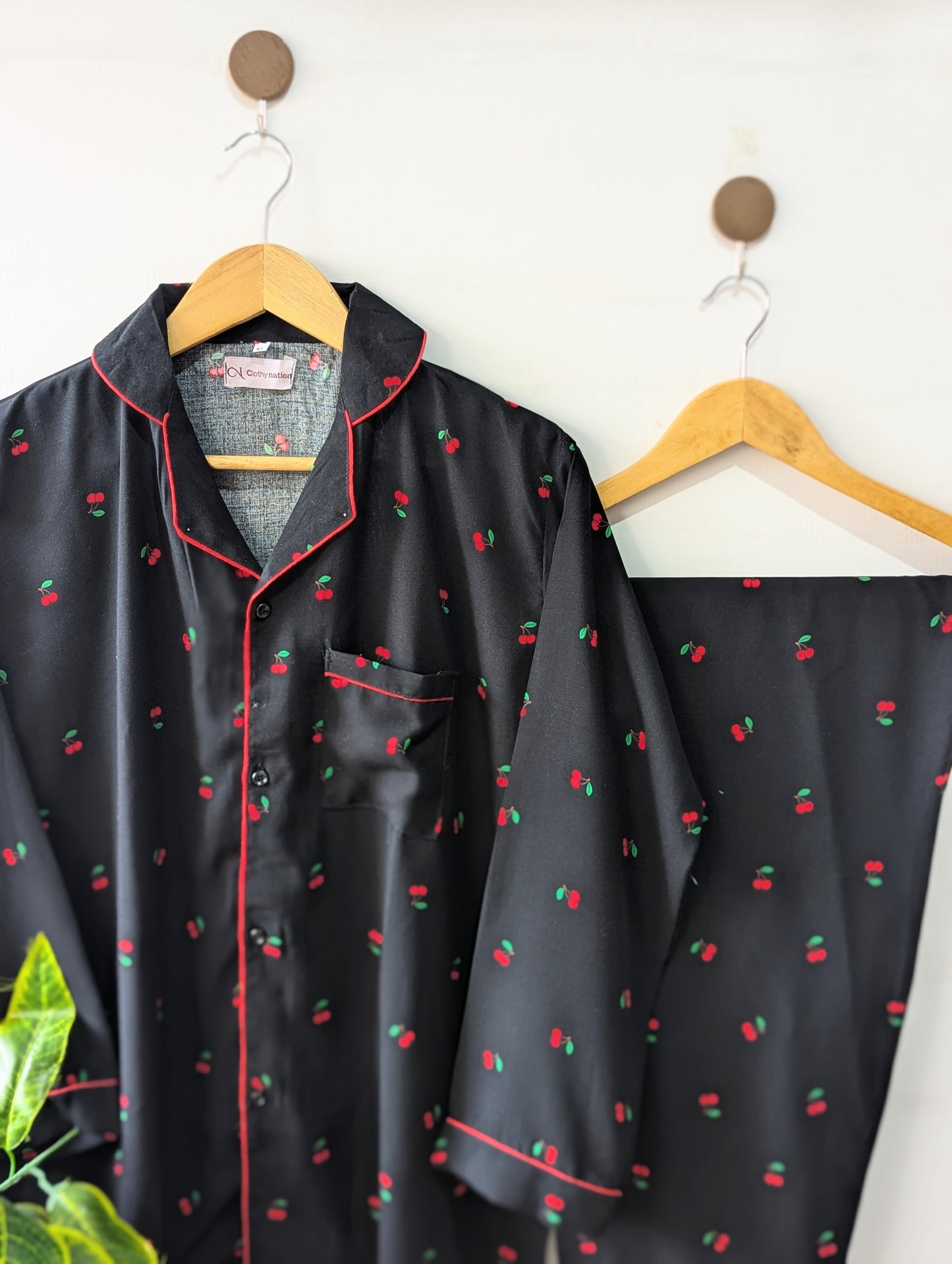 Black Red Cherry Linen PJ Set