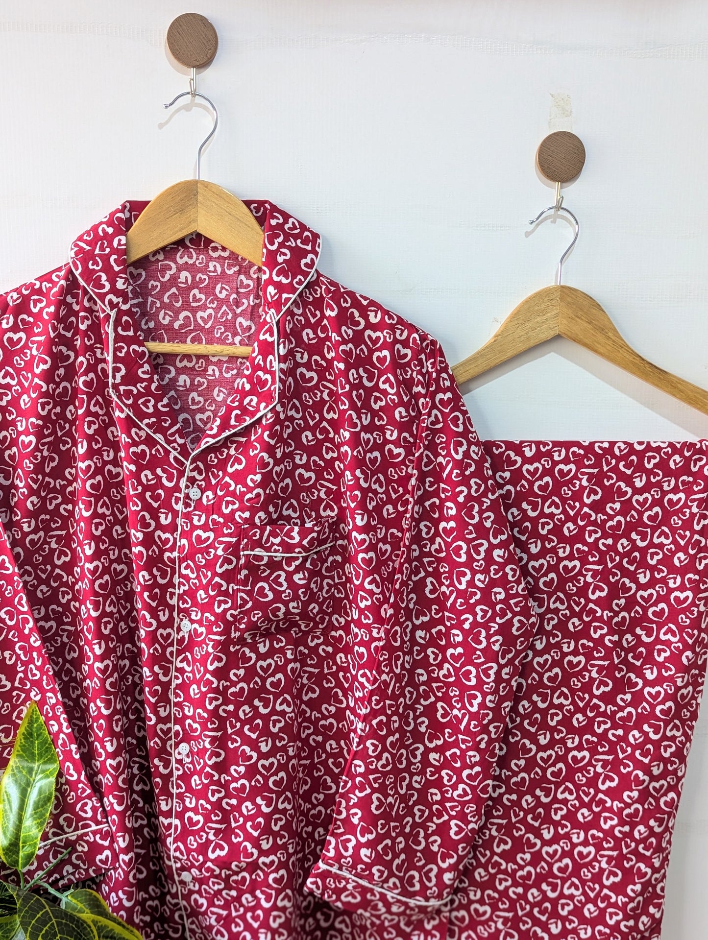 Dark Red Hearts Linen PJ Set