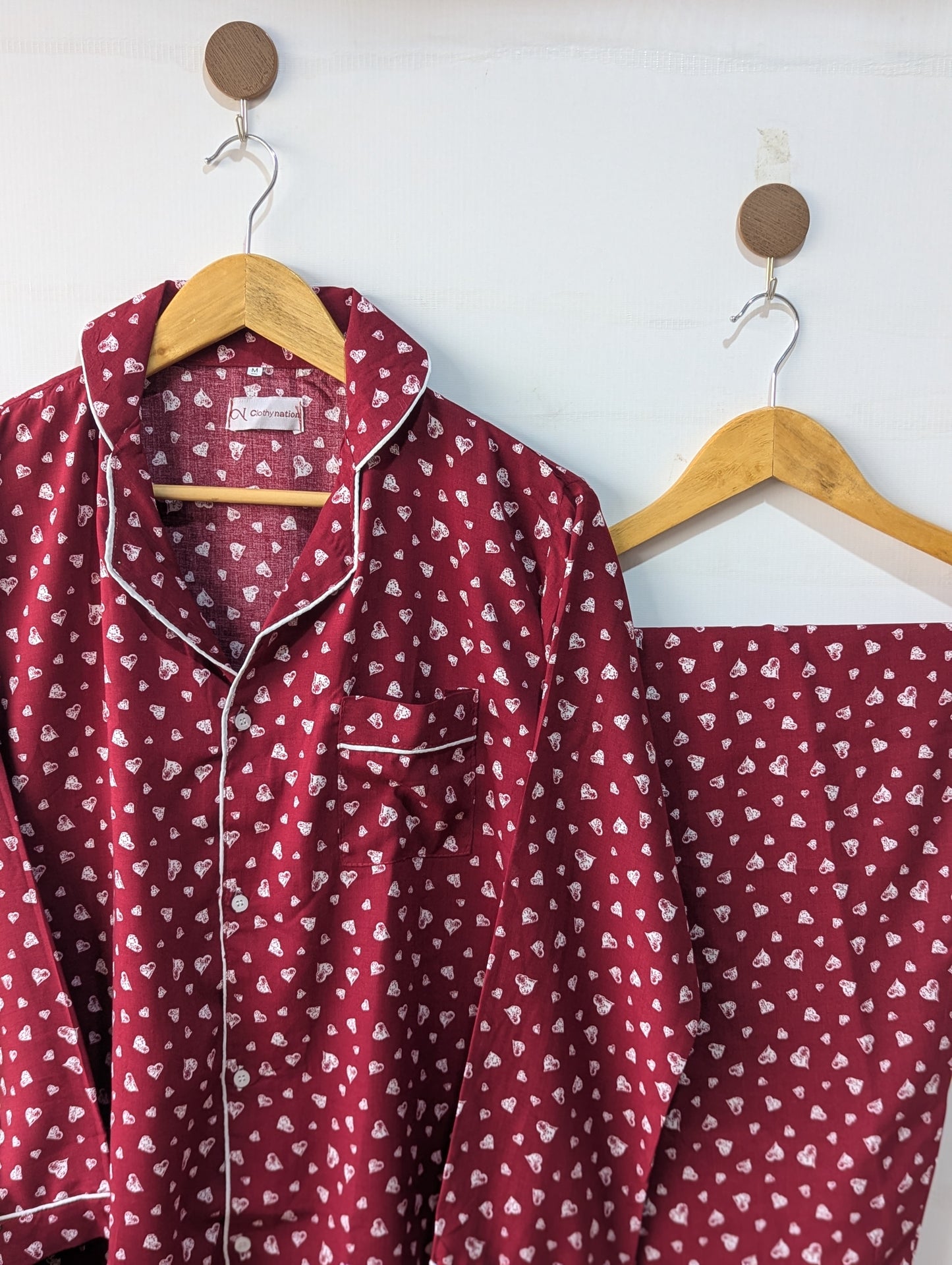 Maroon Hearts Linen PJ Set