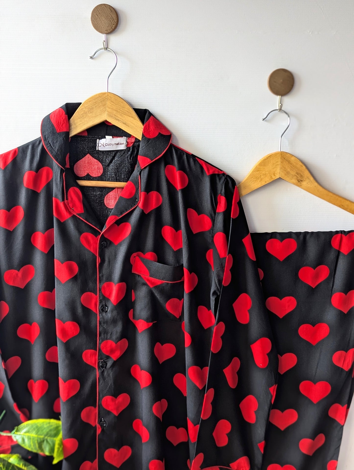 Black & Red Hearts Linen PJ Set