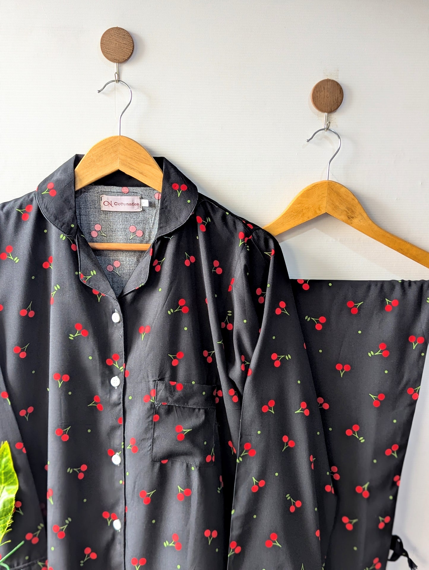 Black & Red Cherry Linen PJ Set