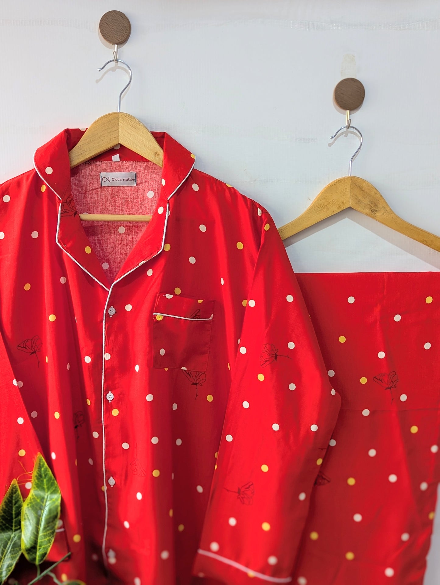Red Polka Floral Linen PJ Set