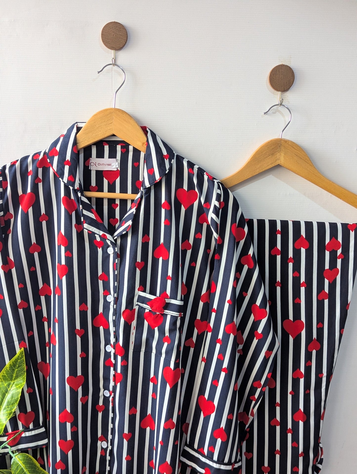 Black Lining Hearts Linen PJ Set