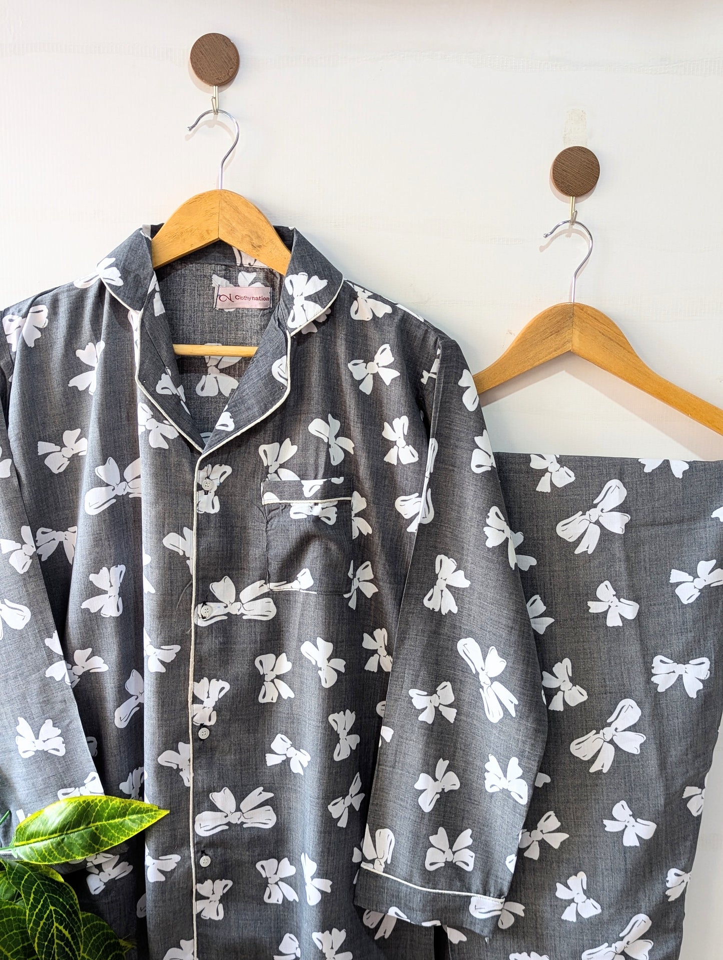 Grey Bows Linen PJ Set