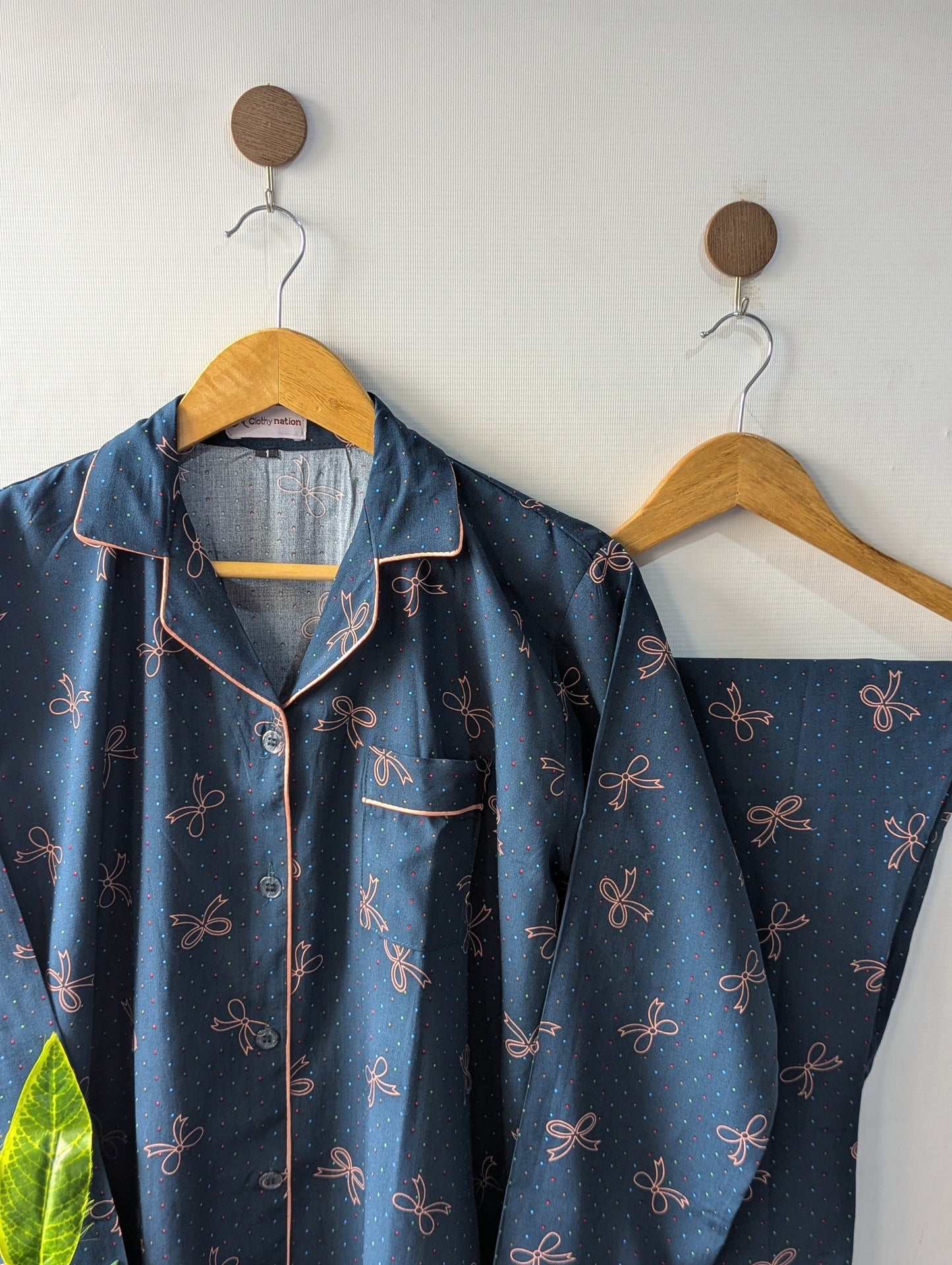 Navy Bows Linen PJ Set
