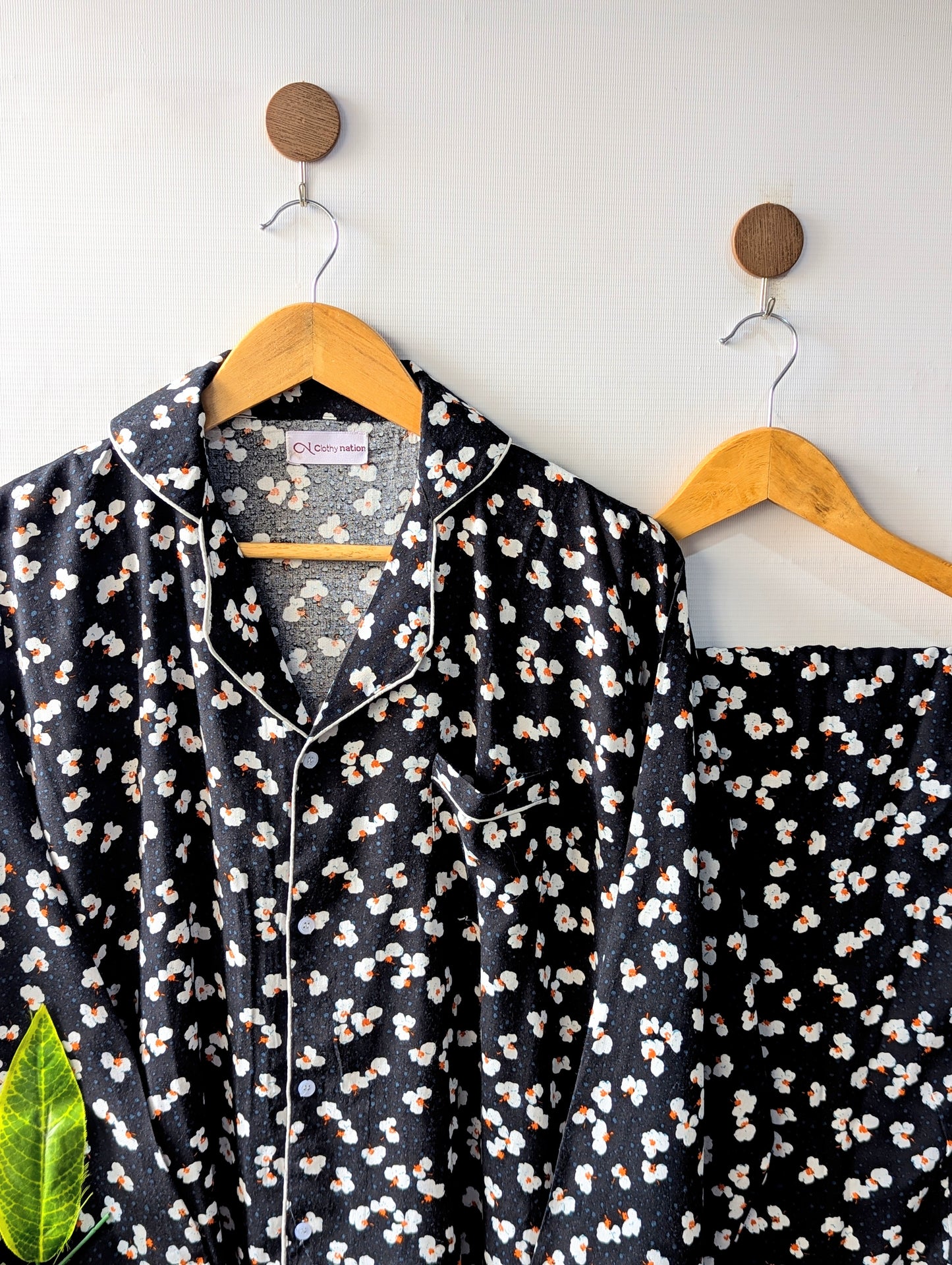 Dark Navy Petals Linen PJ Set