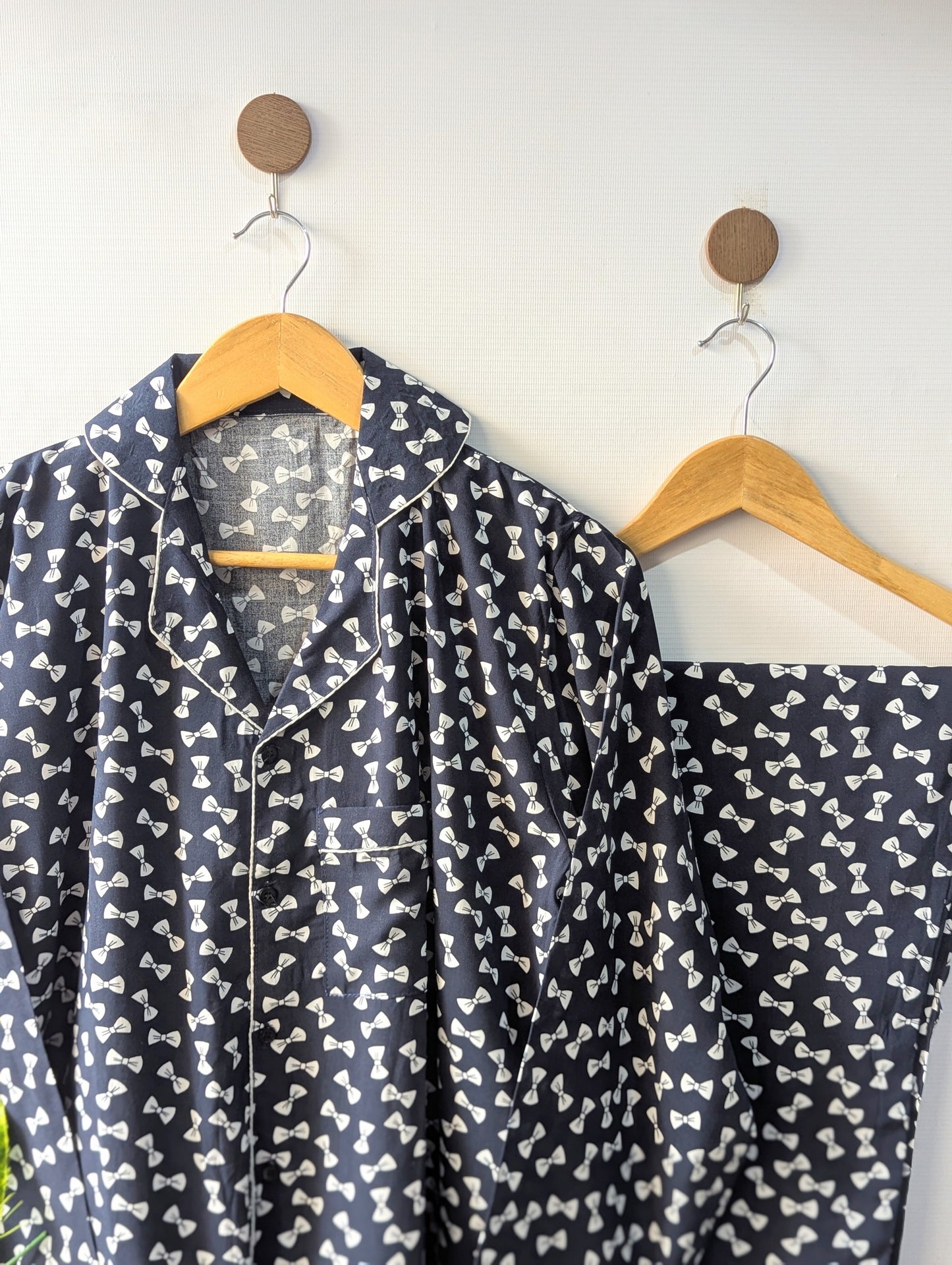 Navy Bows Linen PJ Set