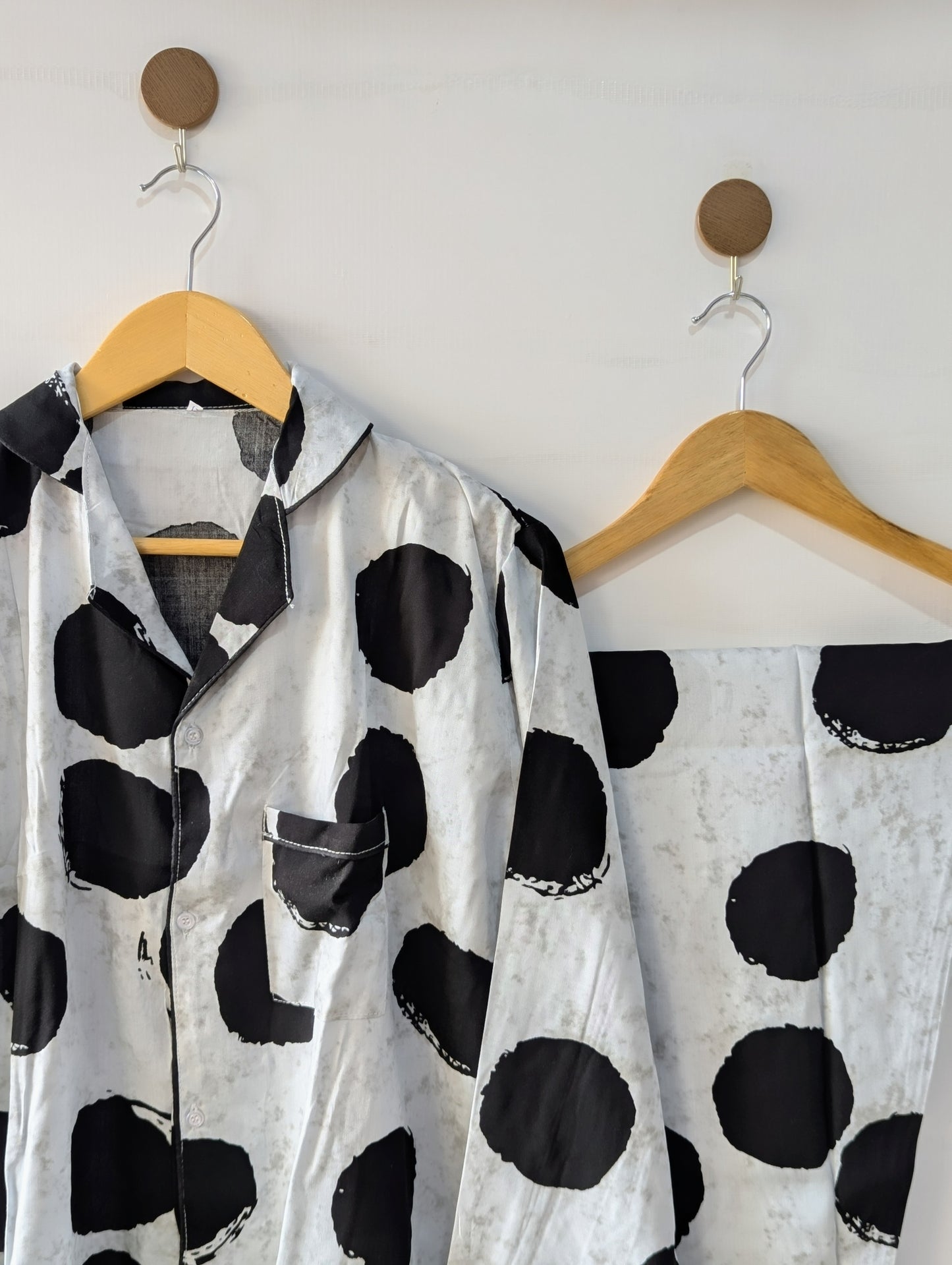 Black Dotted Linen PJ Set