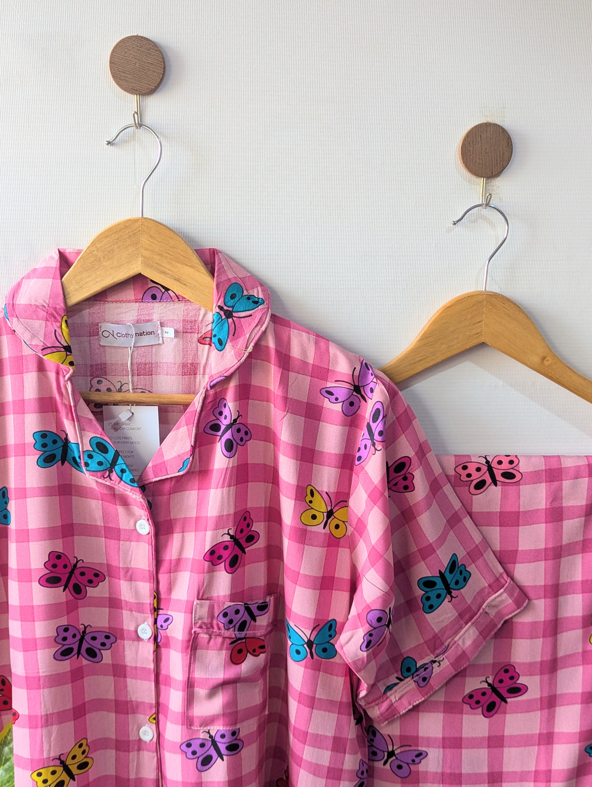 Pink Butterflies Linen PJ Set - Half Sleeves
