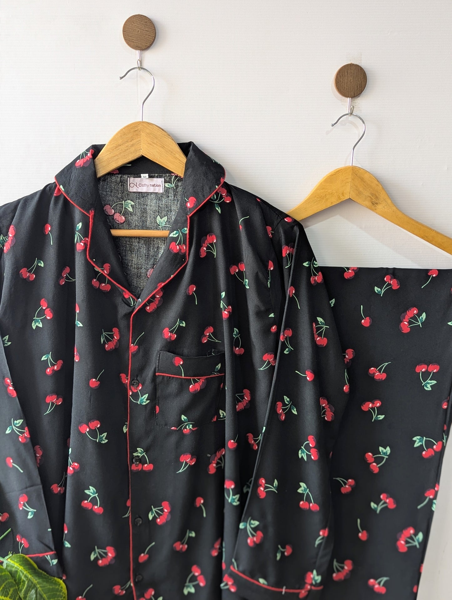 Black Red Cherry Linen PJ Set