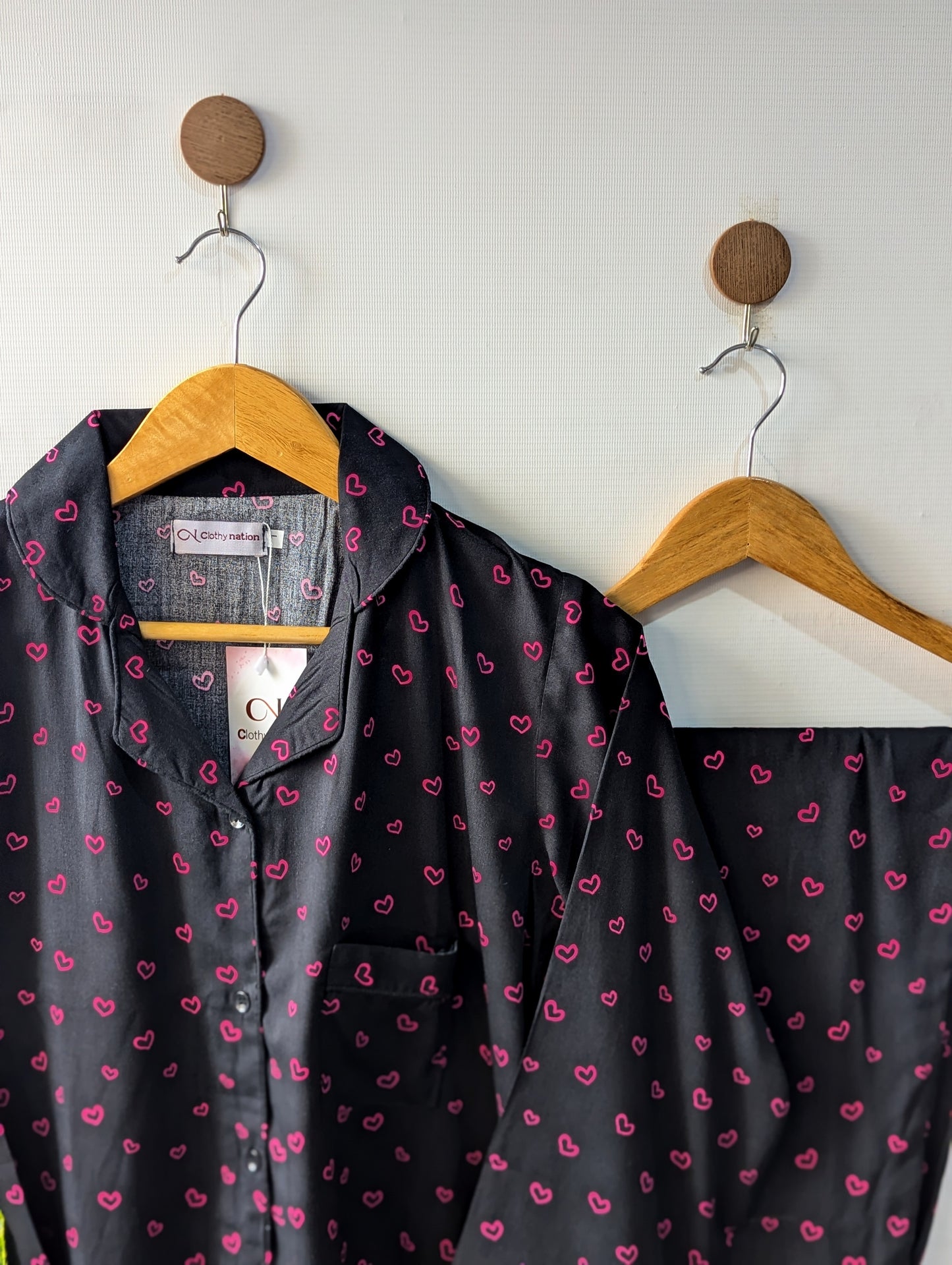 Black & Pink Hearts Linen PJ Set