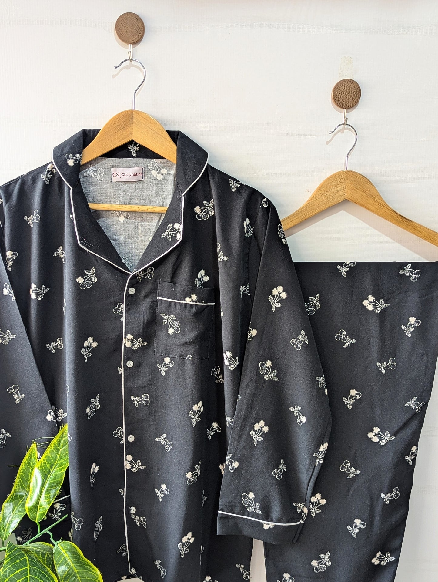 Black White Cherry Linen PJ Set