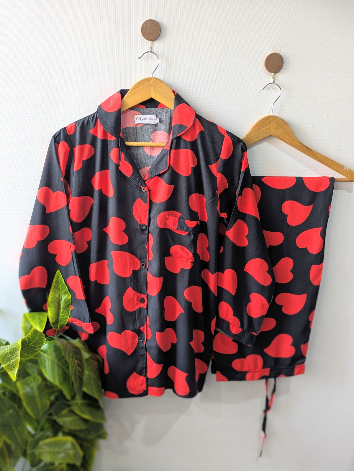 Red Big Hearts Linen PJ Set