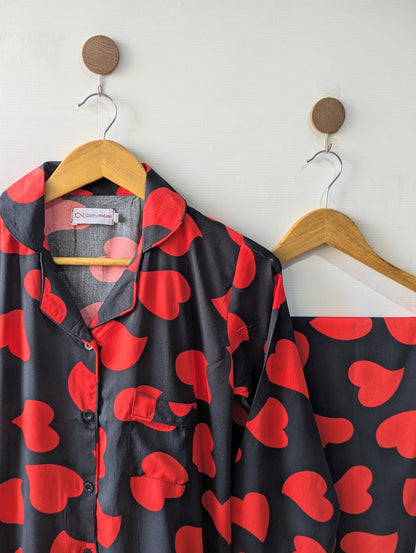 Red Big Hearts Linen PJ Set