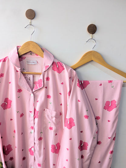 Pink Daisy Floral Linen PJ Set