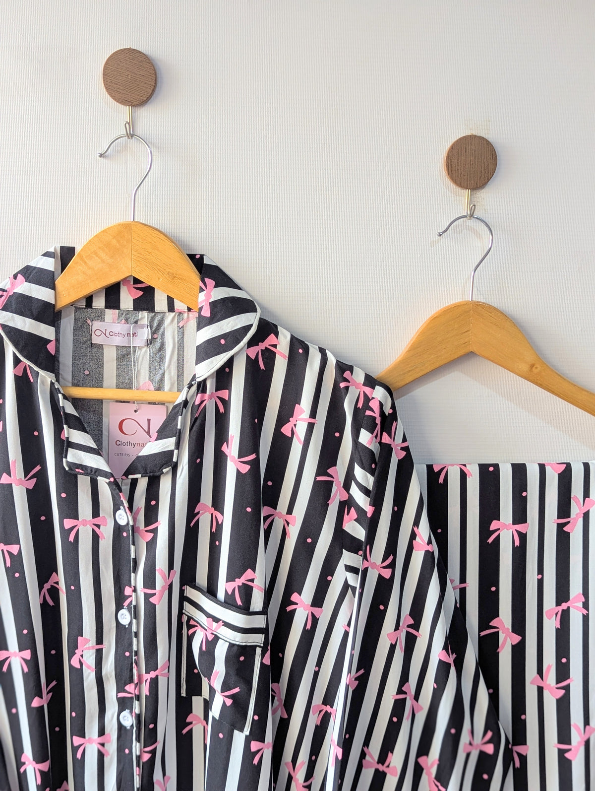 Black Bow Stripes Linen PJ Set