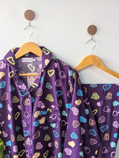 Purple Hearts Linen PJ Set