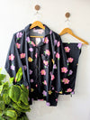 Black & Pink Flowers Linen PJ Set