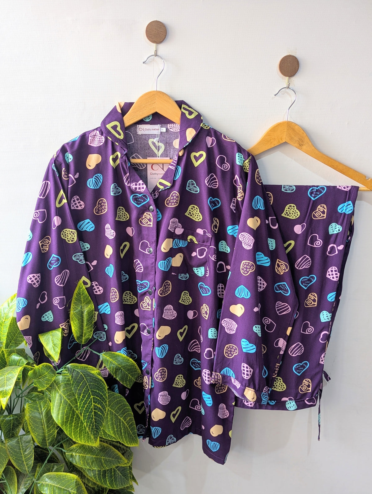 Purple Hearts Linen PJ Set