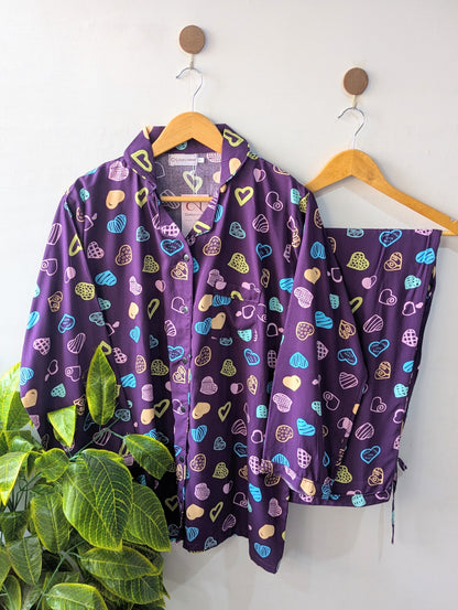 Purple Hearts Linen PJ Set