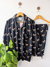 Black & Beige Bows Linen PJ Set
