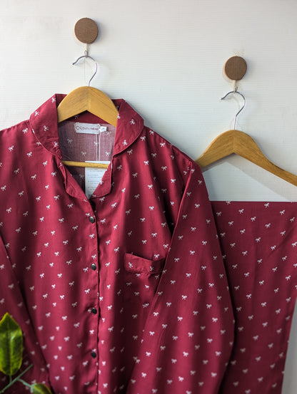 Maroon Bows Linen PJ Set